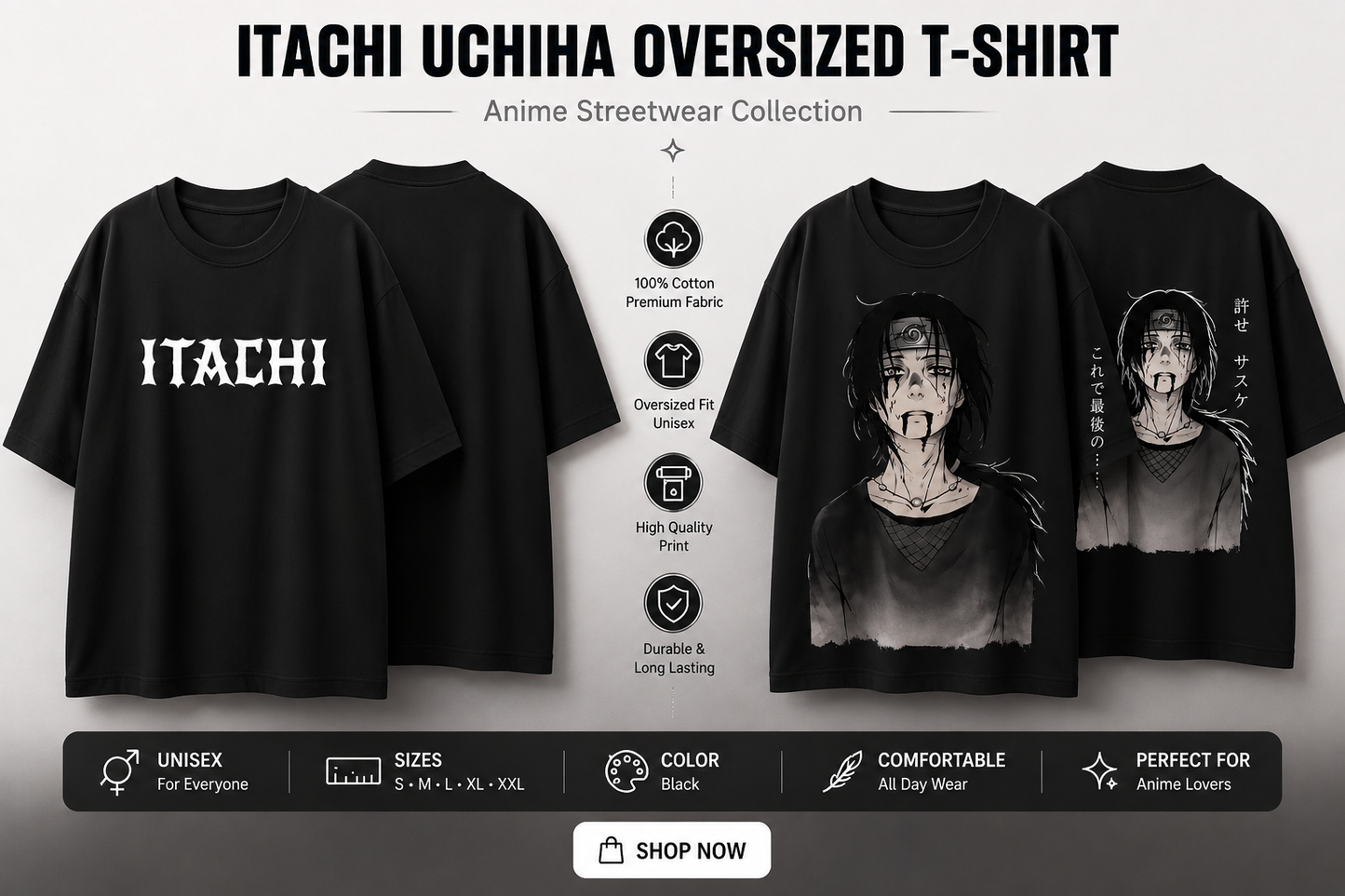 Itachi Uchiha Oversized Anime T-Shirt | Premium Streetwear Tee